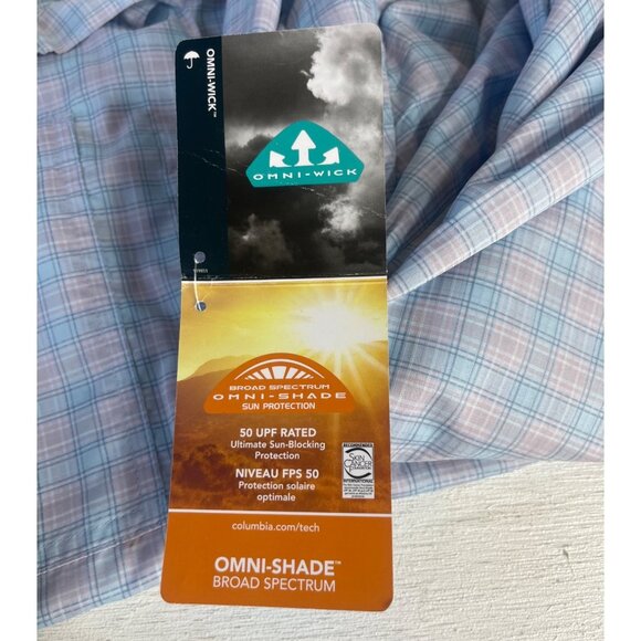 Columbia Plaid LS Shirt Womens 1X Blue Pink New Omni Wick Shade Fishing - Picture 11 of 13